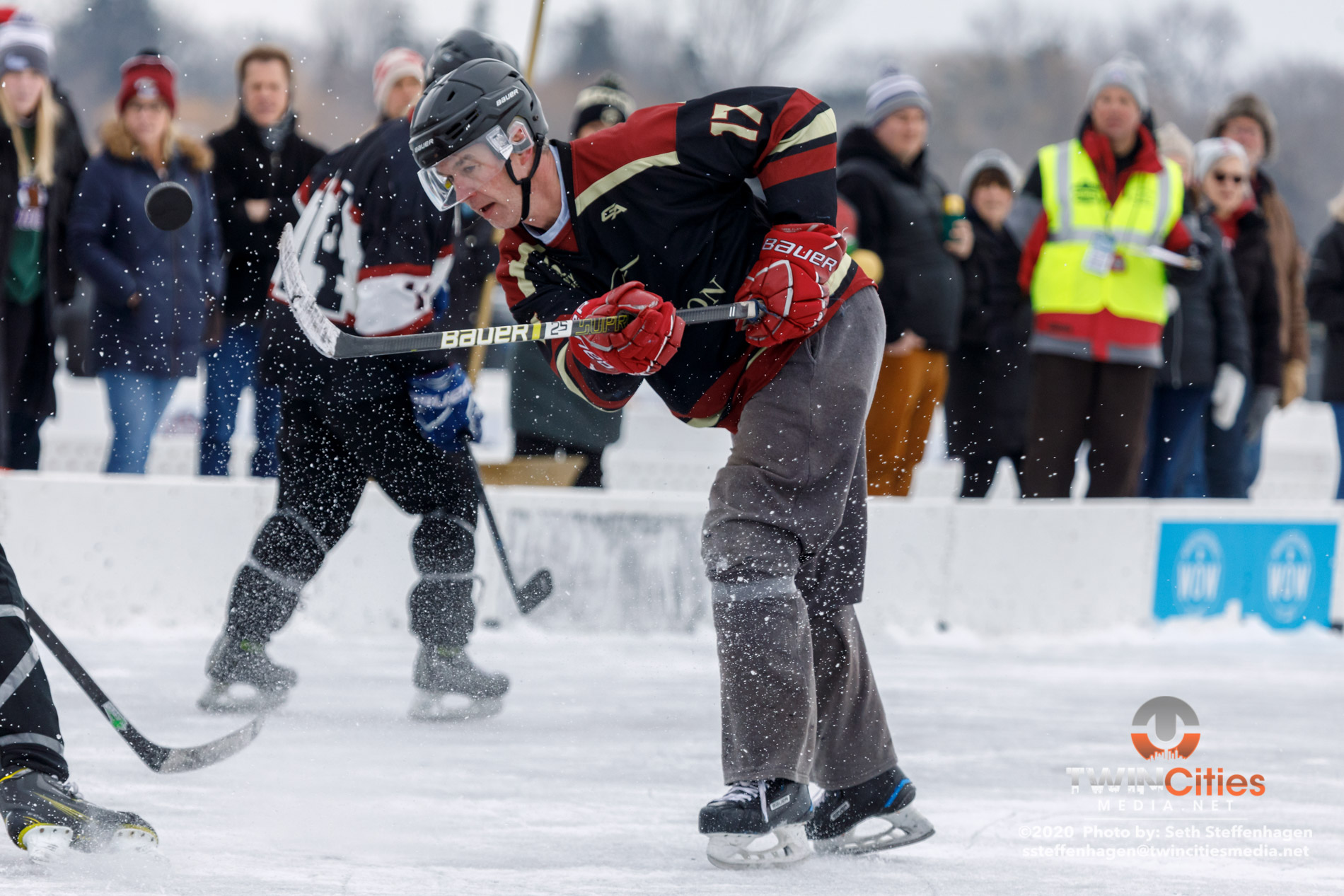 January 26, 2020 - Minneapolis, Minnesota, United States -  Tradition Mortgage play Wright Homes/4 Star for the 40+ Open championship during the U.S. Pond Hockey Championships on Lake Nokomis. 

(Photo by Seth Steffenhagen/Steffenhagen Photography)