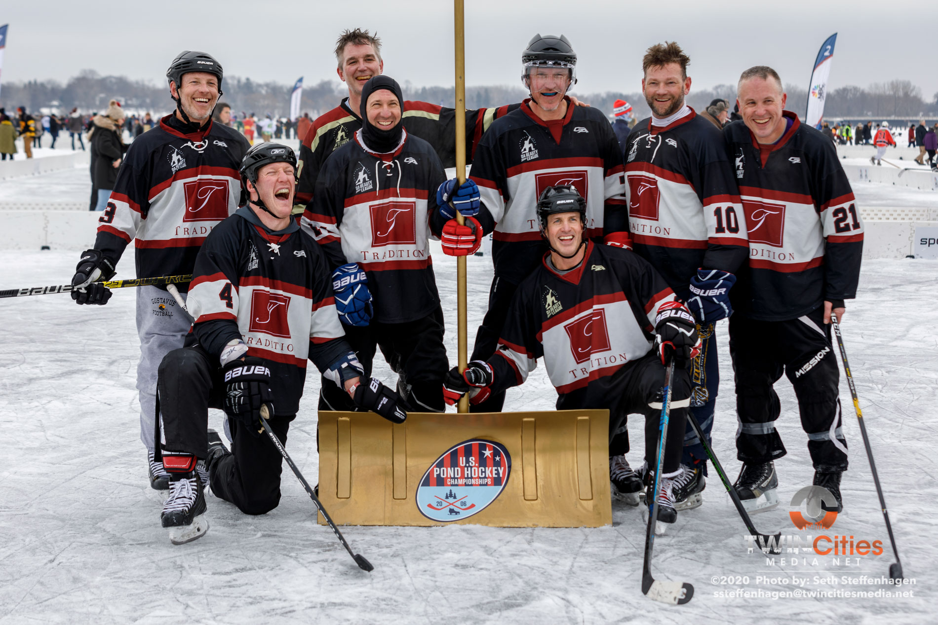 January 26, 2020 - Minneapolis, Minnesota, United States -  Tradition Mortgage play Wright Homes/4 Star for the 40+ Open championship during the U.S. Pond Hockey Championships on Lake Nokomis. 

(Photo by Seth Steffenhagen/Steffenhagen Photography)